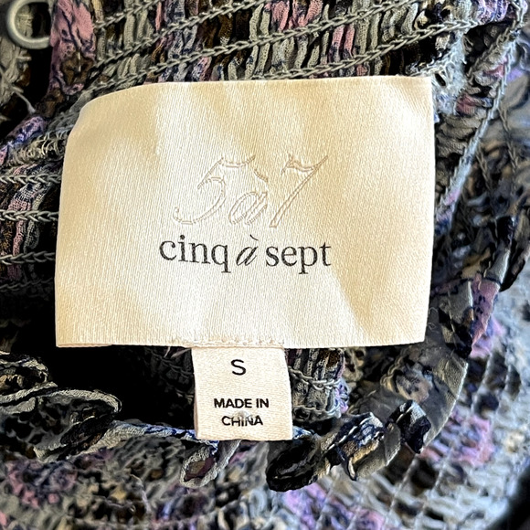 Cinq a Sept Drew Georgette Top Womens Small Floral Smocked Ruffle Romantic - Picture 9 of 16